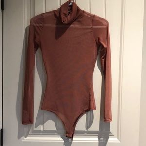 See-through mesh turtleneck bodysuit
